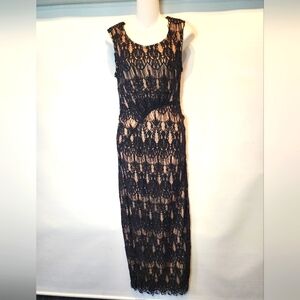 Rachael & Chloe Black Lace Nude Lined‎ Maxi Summer Dress Formal Party Dress M
